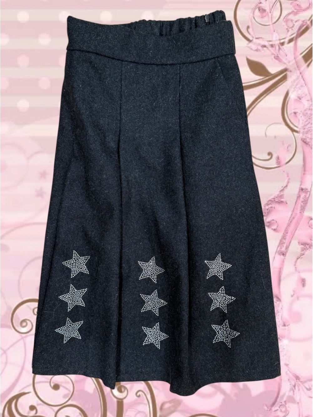 Vintage Y2K Gray Wool Skirt with Star Stud Embellishments